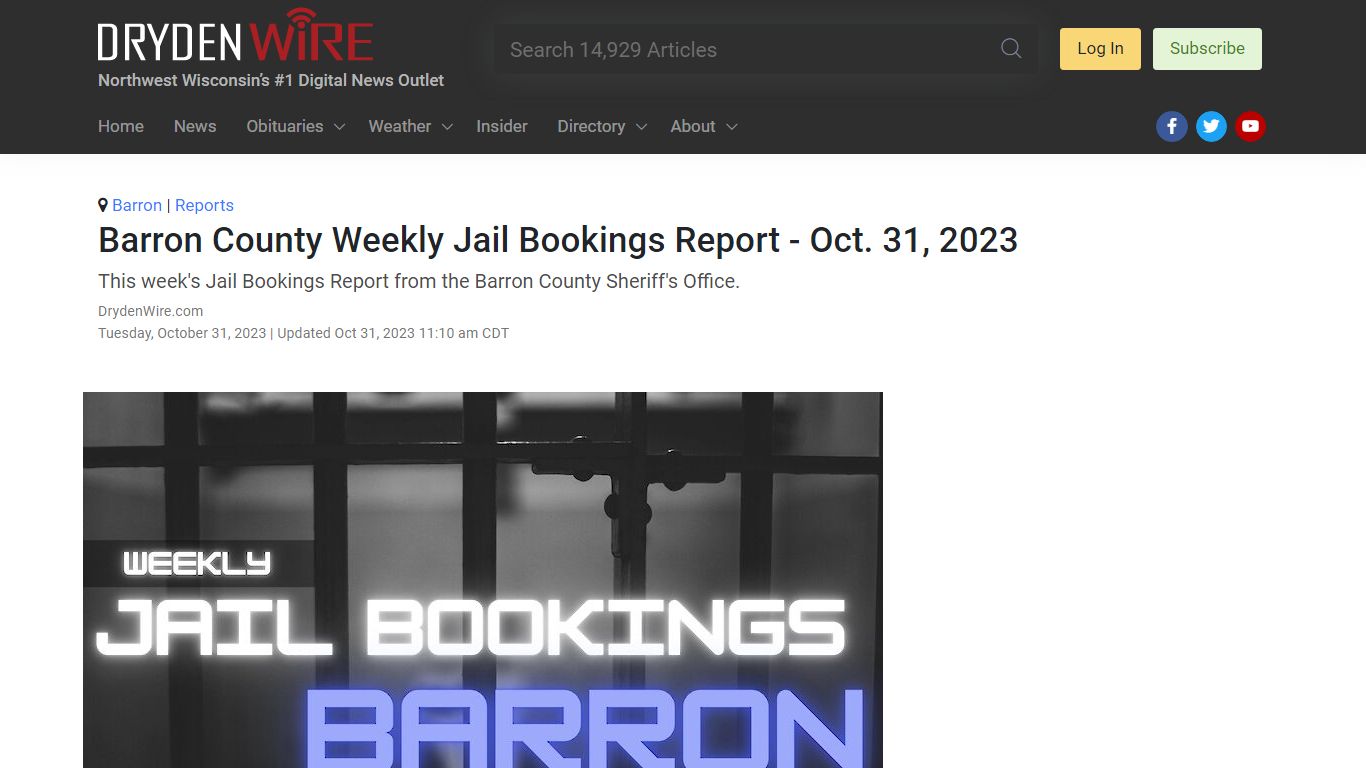 Barron County Weekly Jail Bookings Report - Oct. 31, 2023