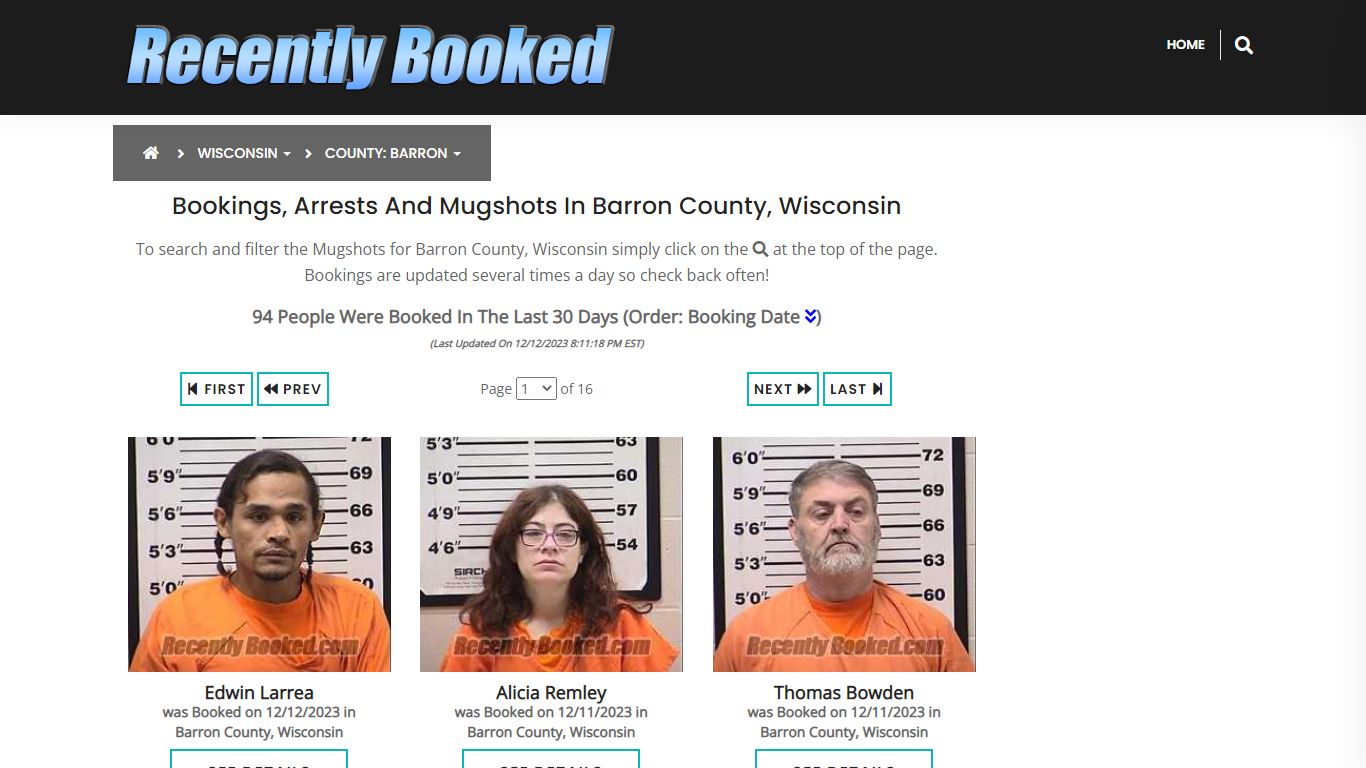 Bookings, Arrests and Mugshots in Barron County, Wisconsin